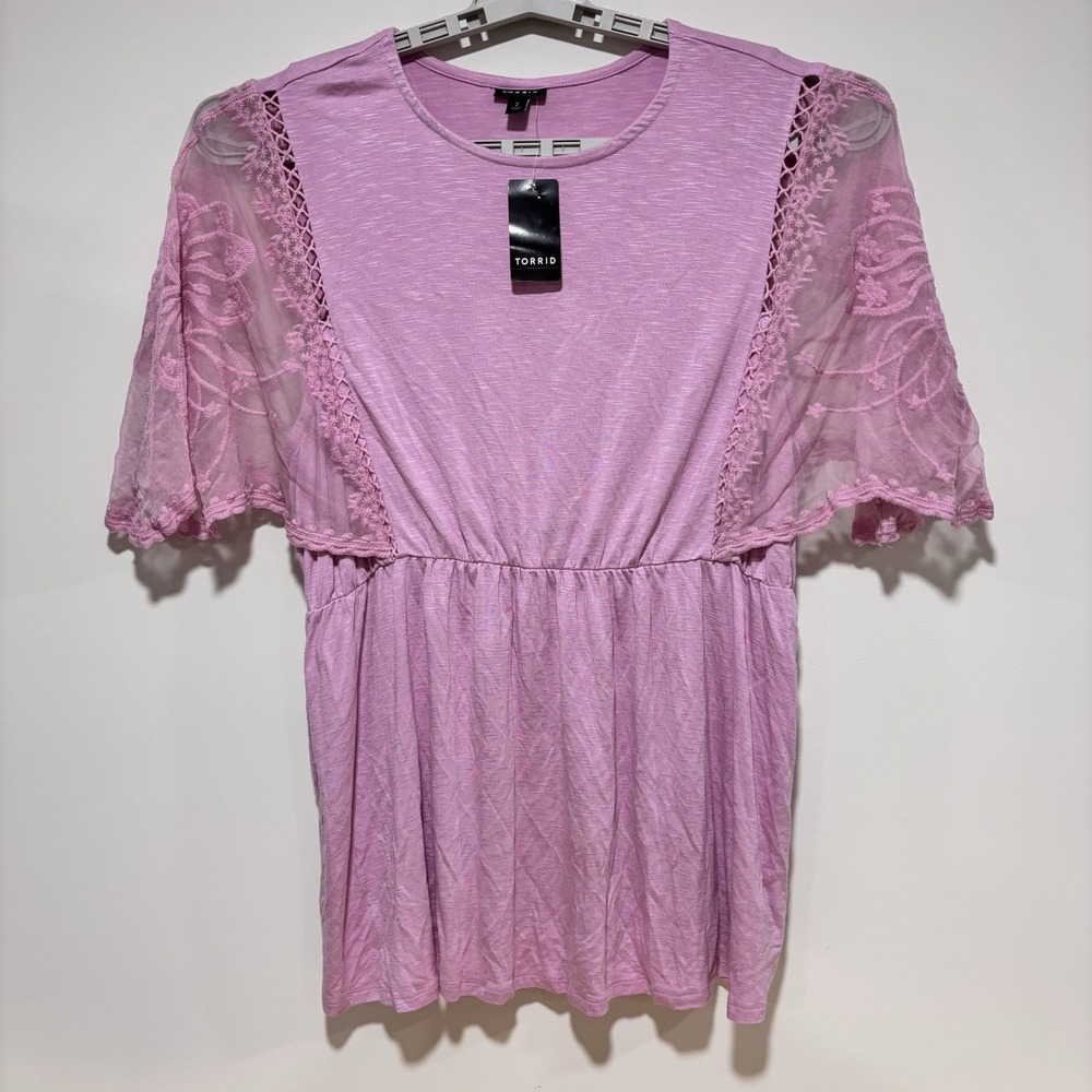 Torrid Knit Crew Neck Lace Dolman Sleeve‎ Babydoll Top Blouse Valentines Size 2X